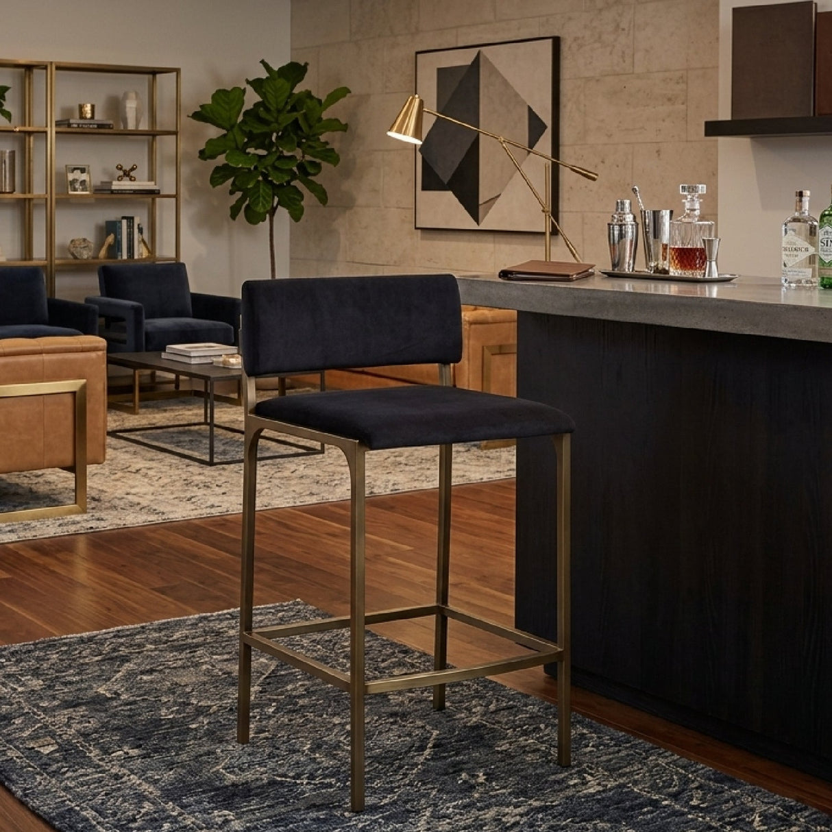 Black Fabric Counter Stool by Splendido Mori, alternate view 2
