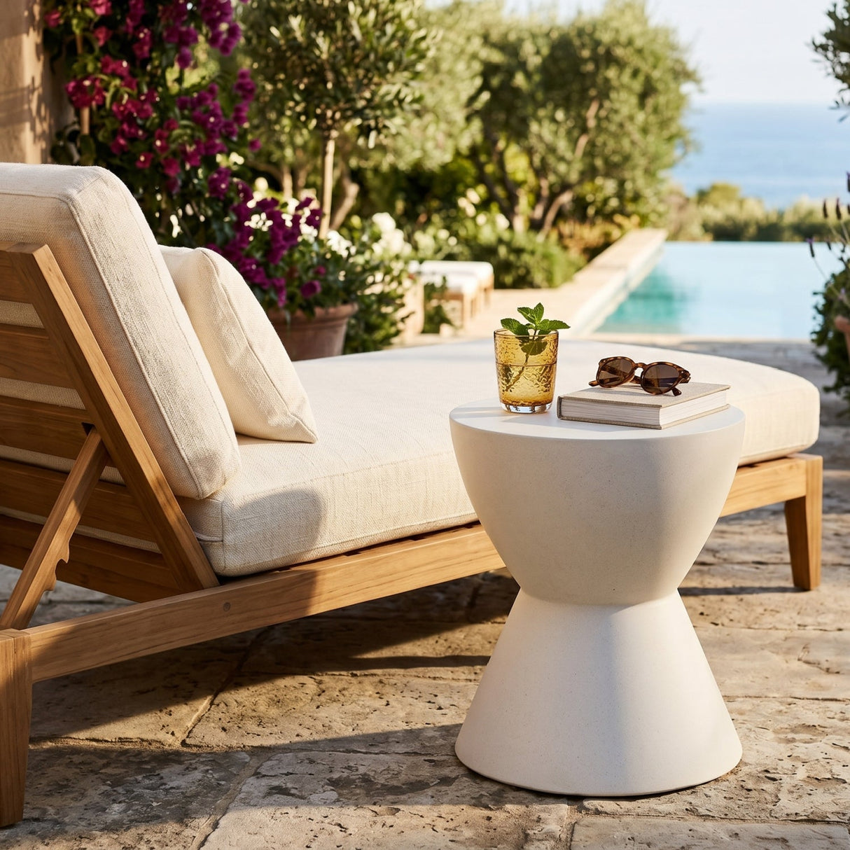 White Hourglass Indoor/Outdoor End Table by Splendido Logan Side Table, alternate view 2