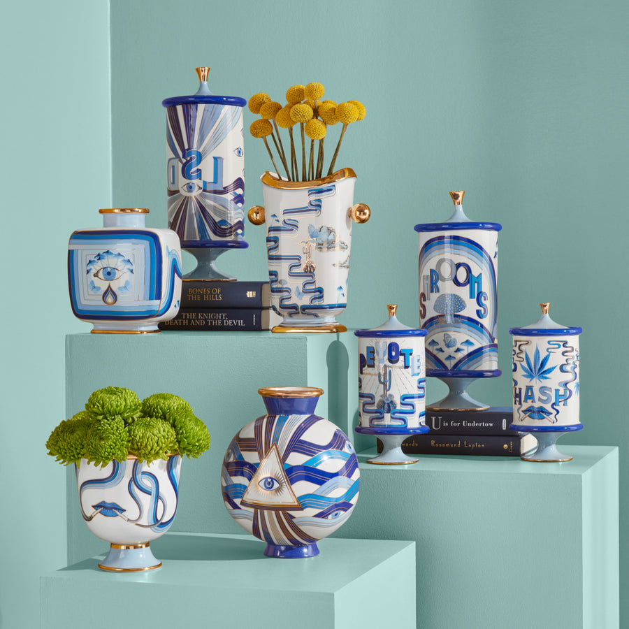 Blue-Toned Porcelain Shrooms Canister | Jonathan Adler Druggist | Oroa.com
