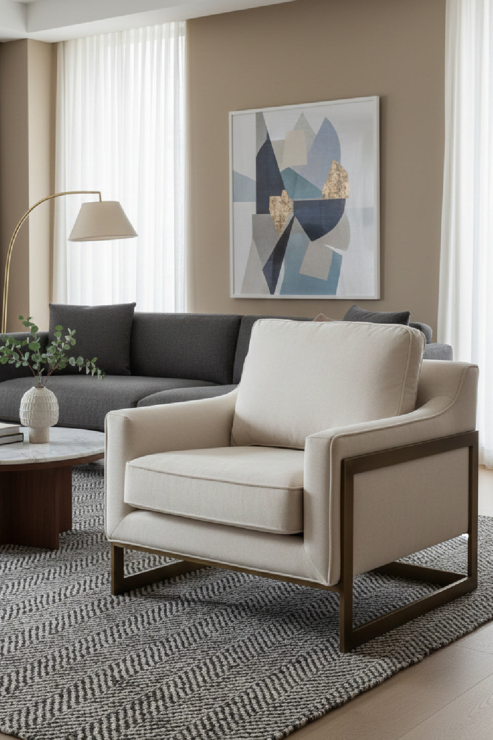 Bronze Frame Cantilevered Lounge Chair by Splendido Kalmin Accent Chair, alternate view 2