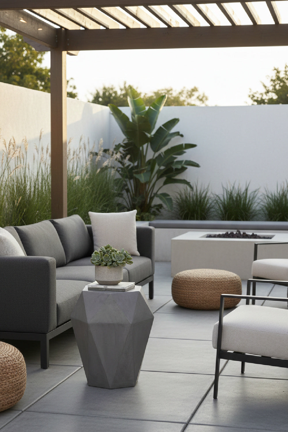 Gray Faceted Indoor/Outdoor End Table by Splendido Constance Side Table, alternate view 2