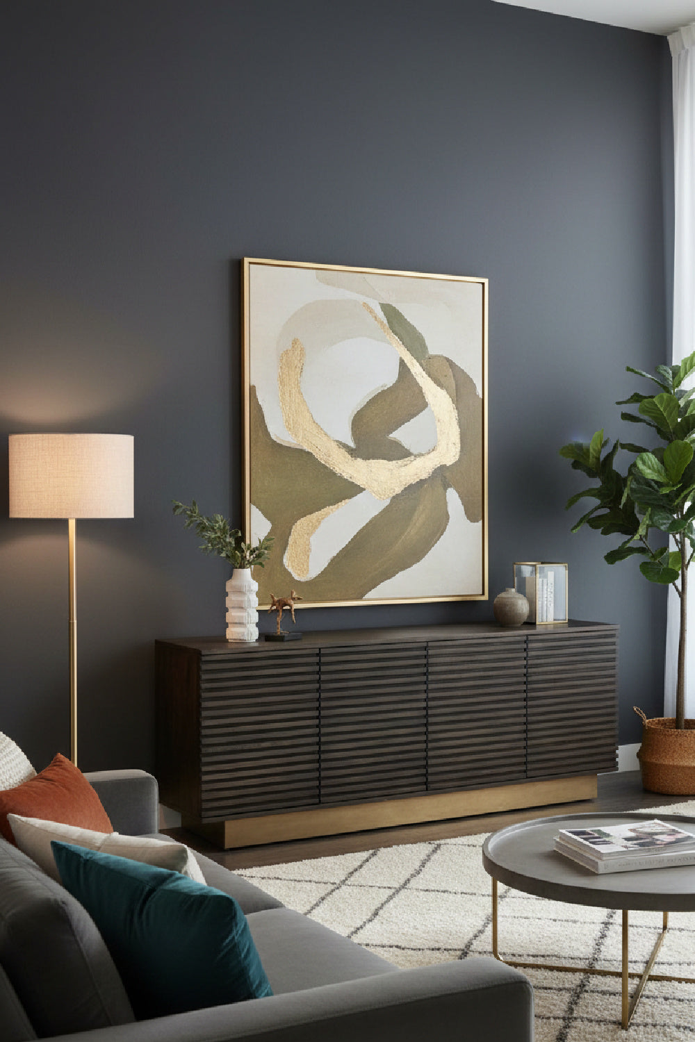 Brown Oak Fluted 4-Door Sideboard by Splendido Paris, alternate view 2