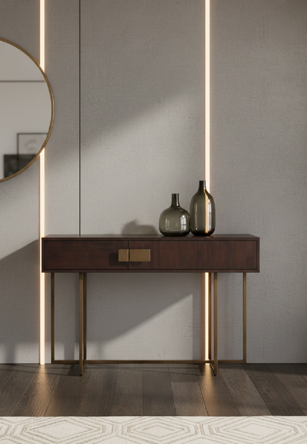 Brown Wooden 2-Drawer Console Table by Splendido Jade, alternate view 2