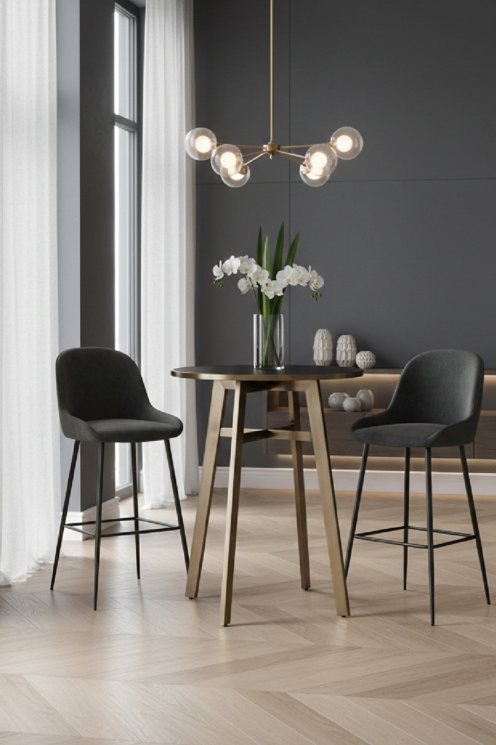 Gold Framed Glass Bar Table by Splendido Bronx Dining Table, alternate view 2