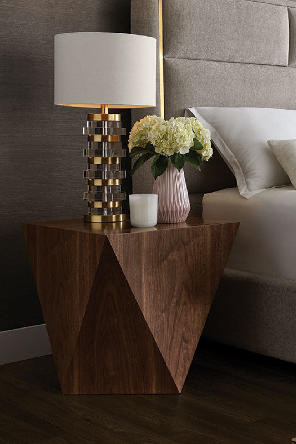 Geometrical Walnut End Table by Splendido Timmons Side Table, alternate view 9