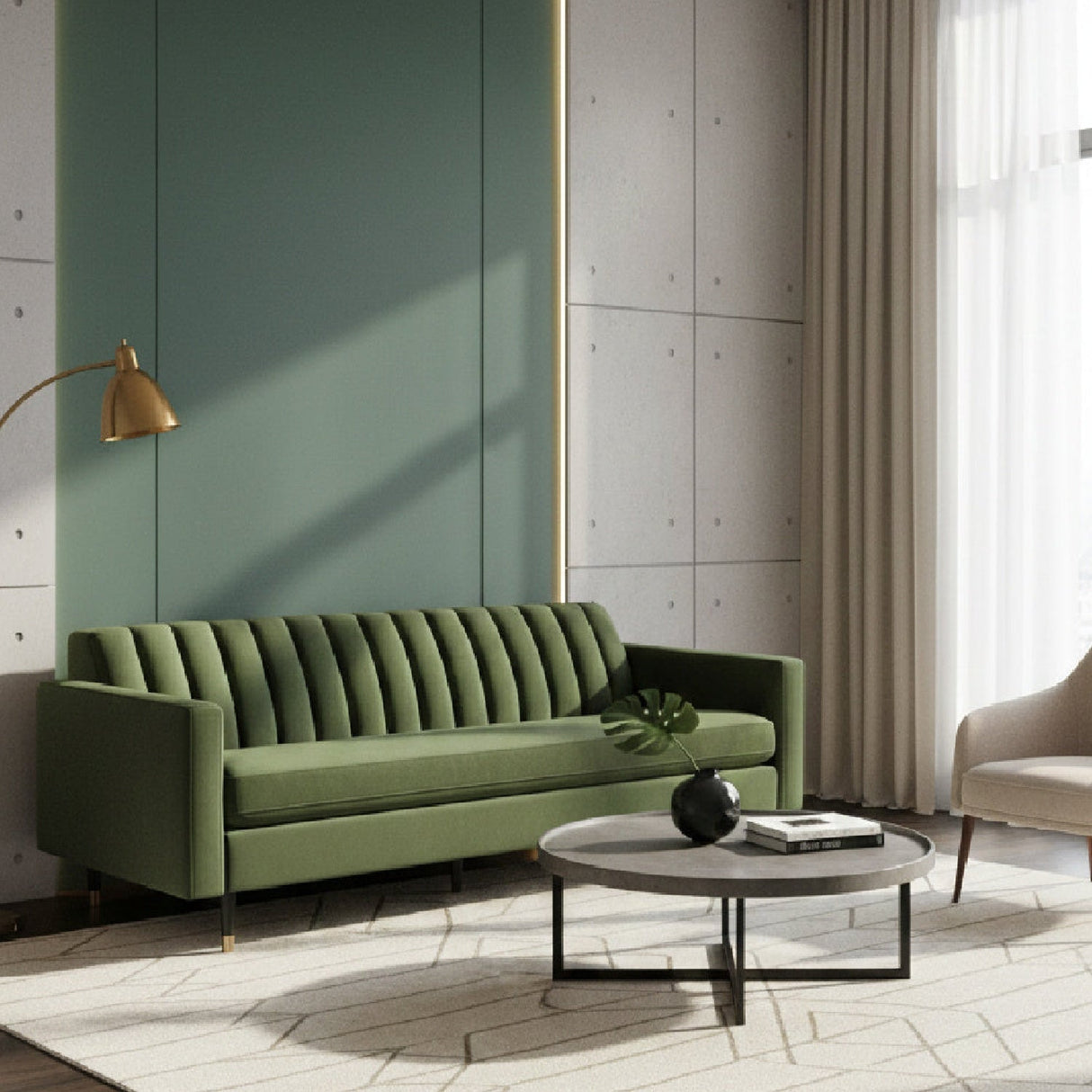 Channeled Green Velvet Sofa by Splendido Yosi, alternate view 2