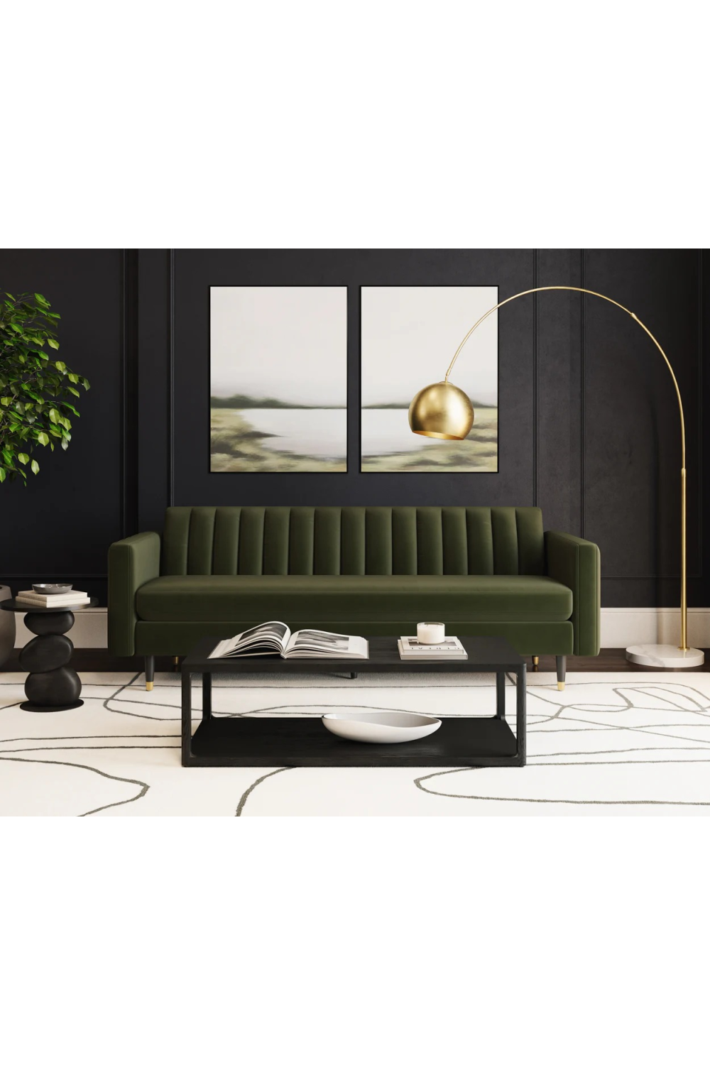Channeled Green Velvet Sofa by Splendido Yosi, alternate view 7