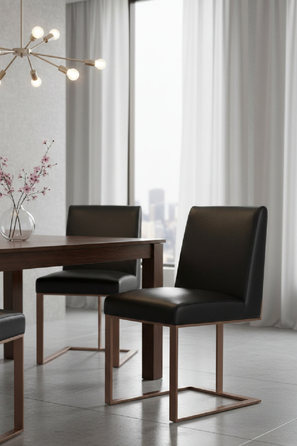 Black Leather Cantilevered Dining Chair by Splendido Dean, alternate view 2