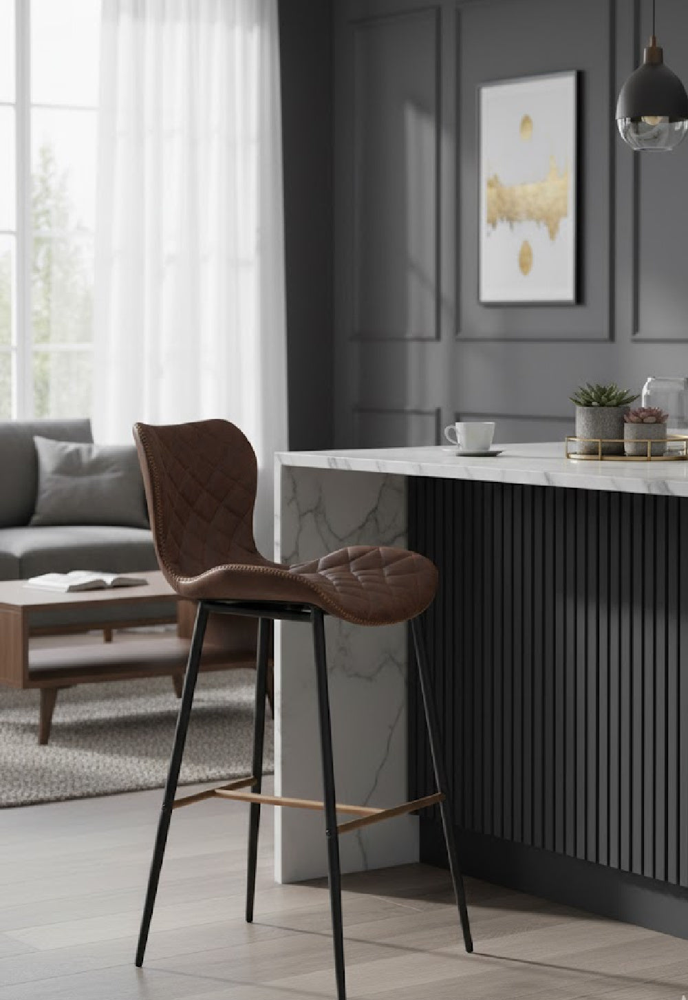Diamond-Stitched Leather Look Bar Stools (2) by Splendido Lyla Barstool, alternate view 2