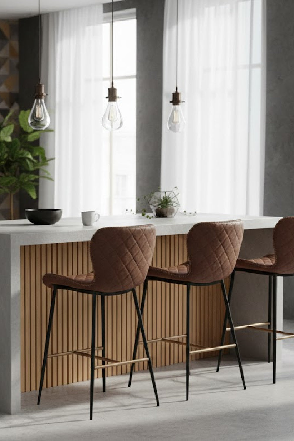 Leather-Look Diamond-Stitched Counter Stools (2) by Splendido Lyla, alternate view 2