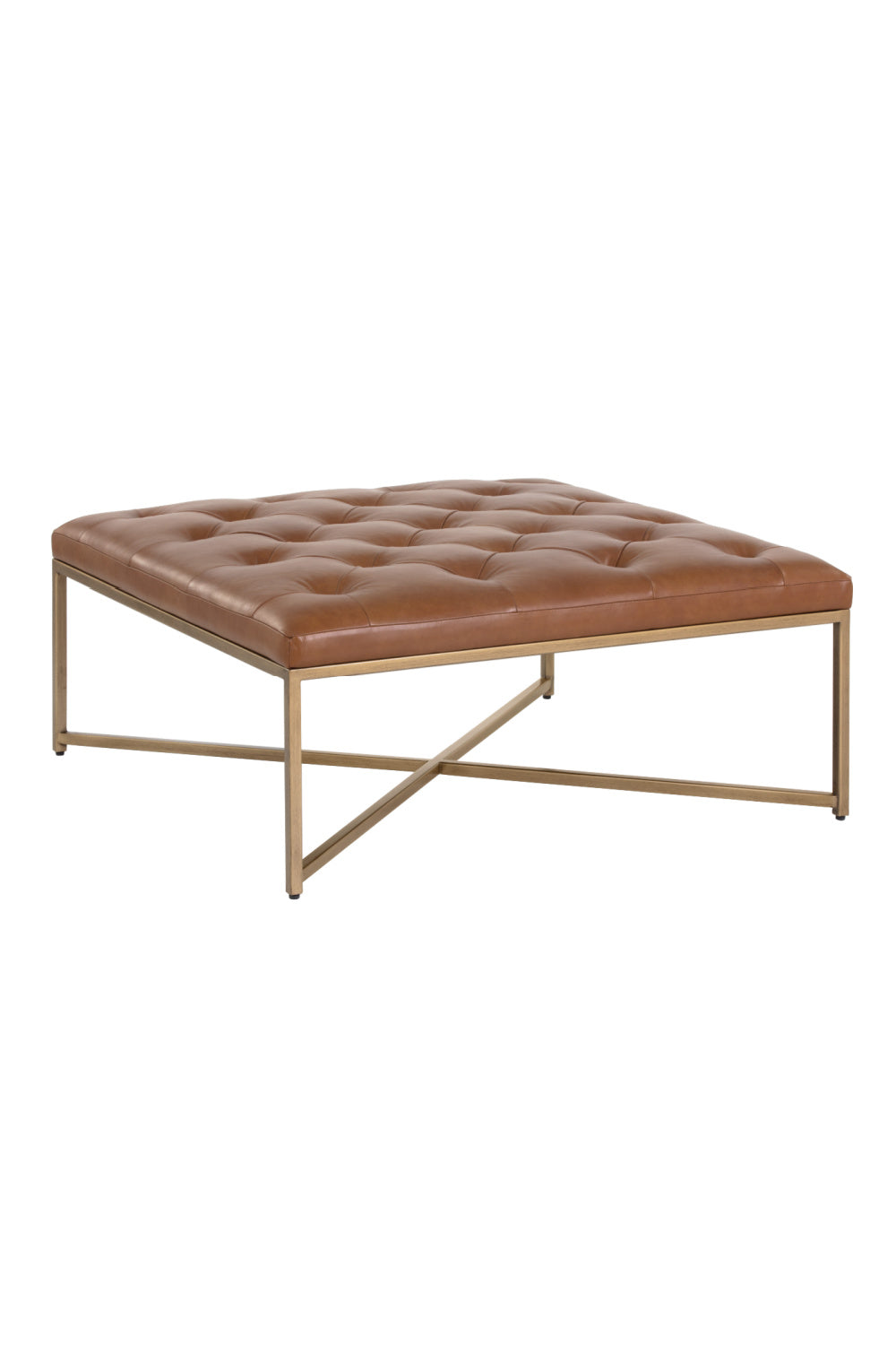 Brown Leather Button-Tufted Ottoman by Splendido Endall