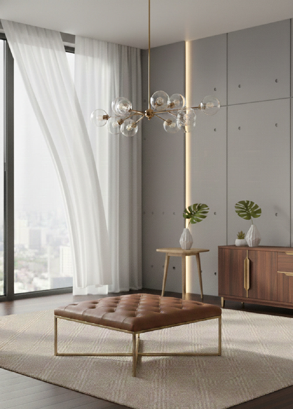 Brown Leather Button-Tufted Ottoman by Splendido Endall, alternate view 2