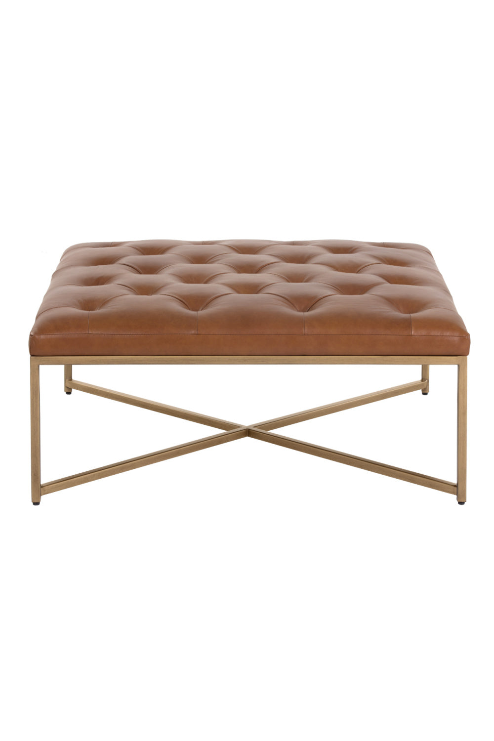 Brown Leather Button-Tufted Ottoman by Splendido Endall, alternate view 3