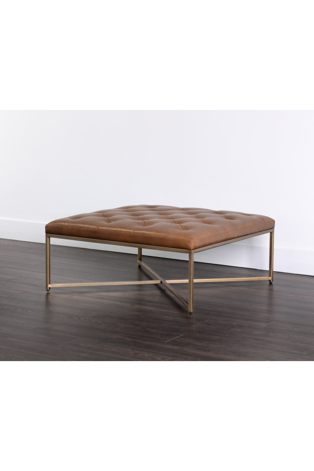 Brown Leather Button-Tufted Ottoman by Splendido Endall, alternate view 7