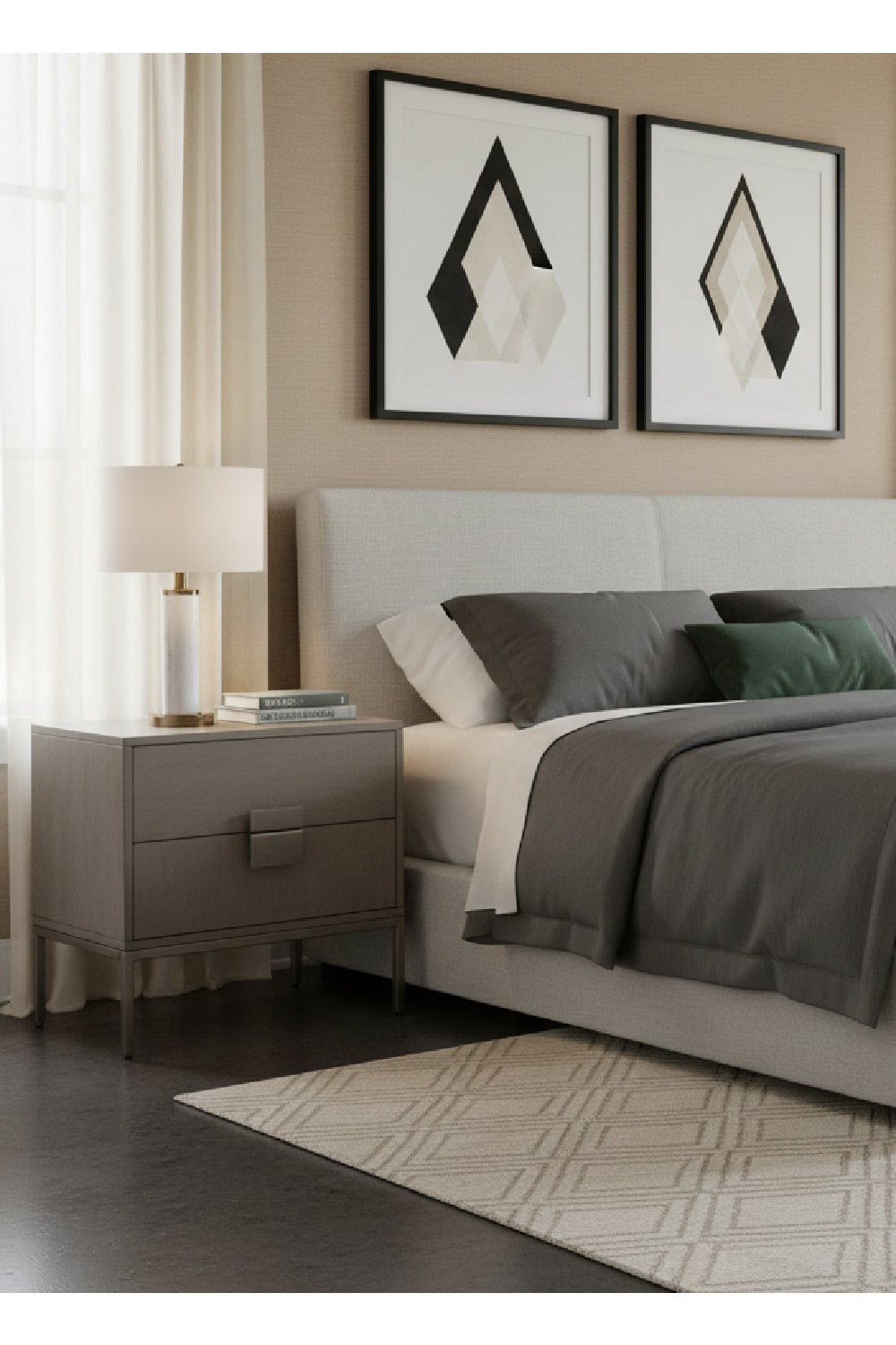 Acacia Wood 2-Drawer Nightstand by Splendido Jade, alternate view 2