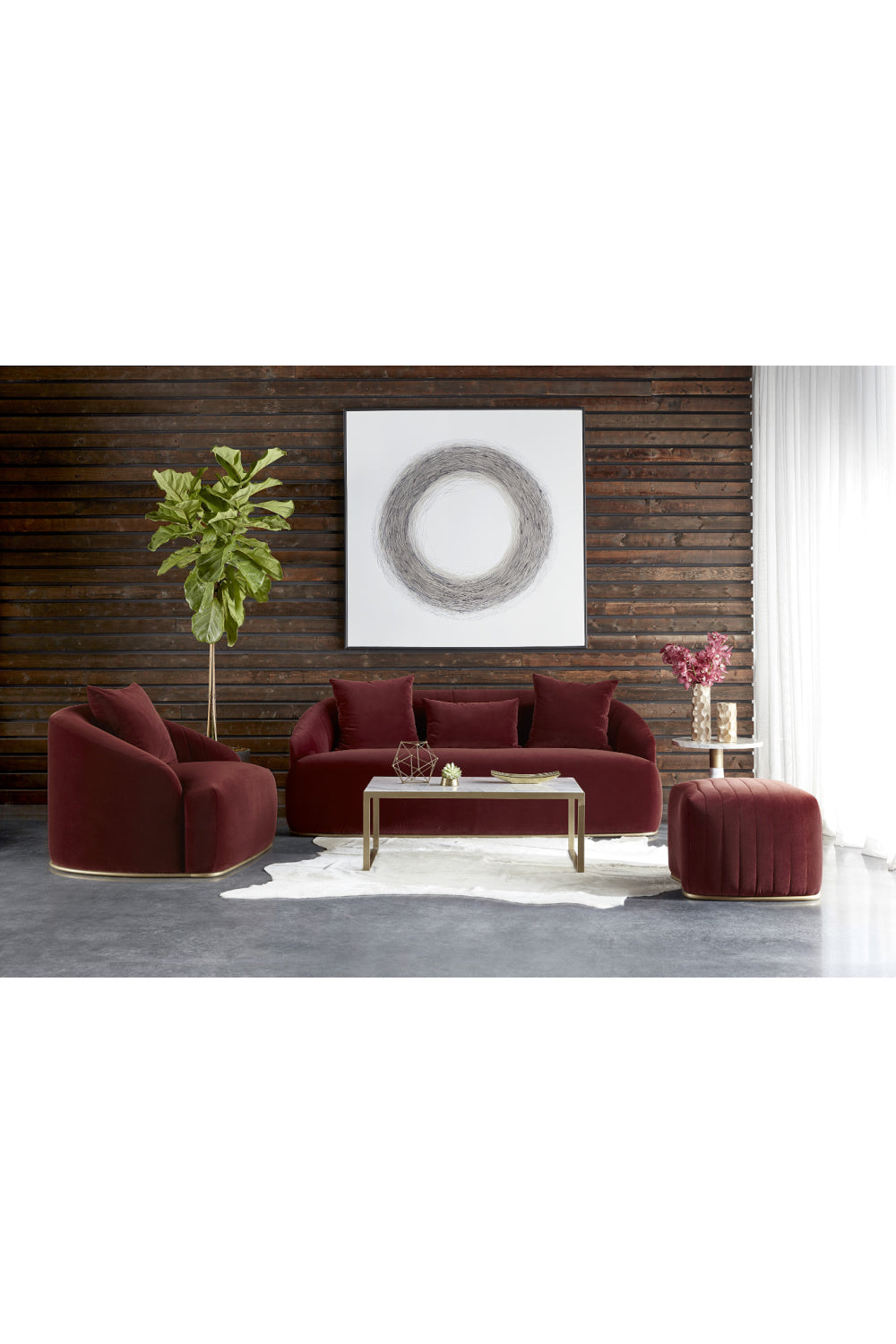 Merlot Velvet Channel-Tufted Lounge Chair - Brass Base by Splendido Accent Chair, alternate view 10