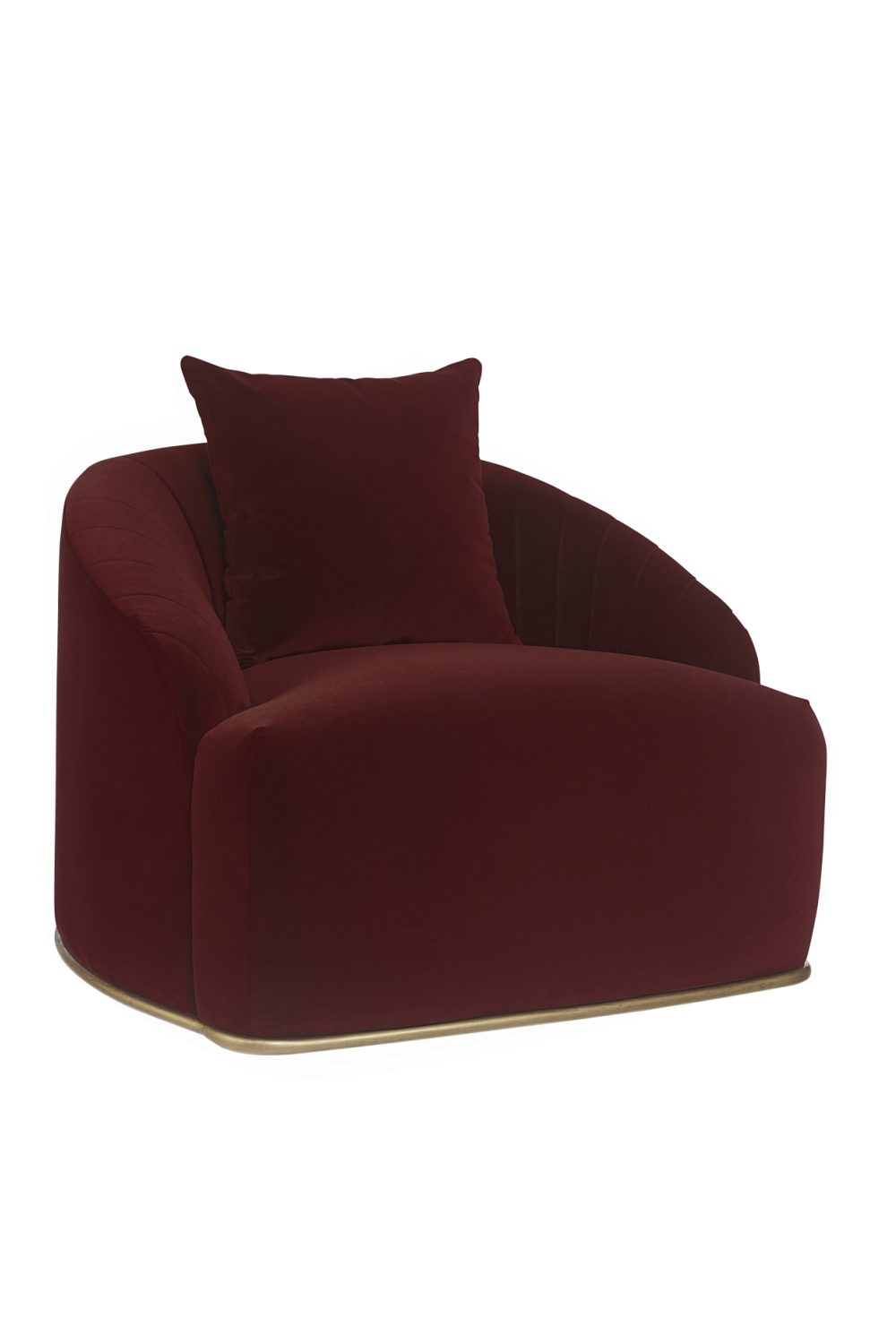 Merlot Velvet Channel-Tufted Lounge Chair - Brass Base by Splendido Accent Chair