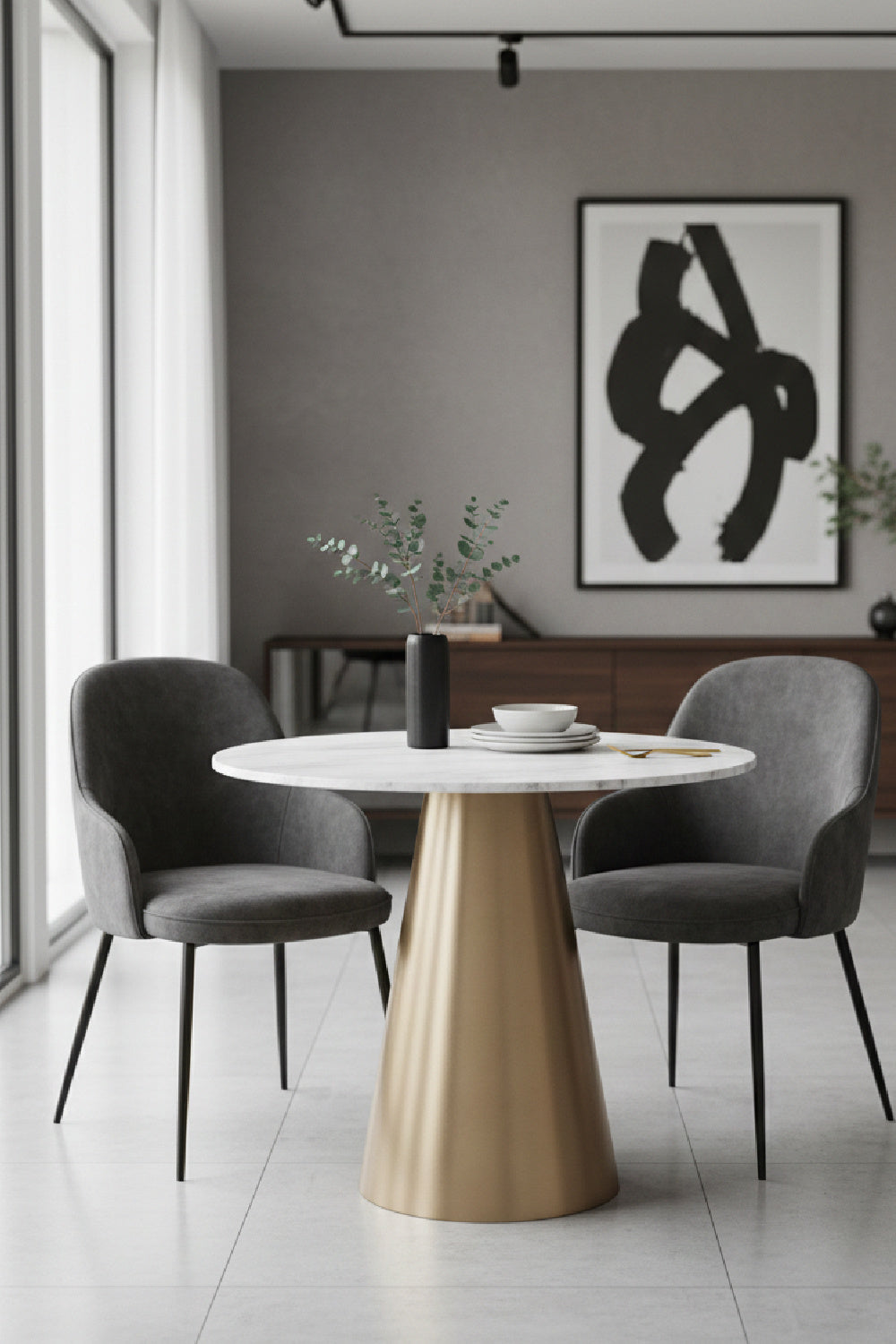 Carrara Marble Round Bistro Table by Splendido Damon Dining Table, alternate view 2