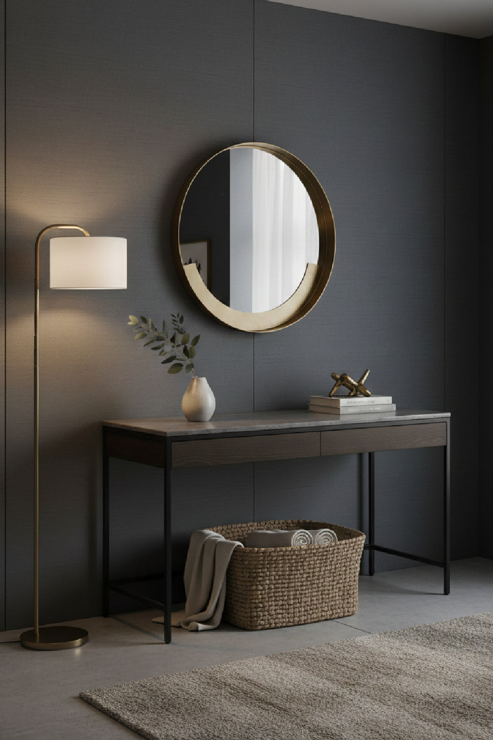 Gray Marble 2-Drawer Console Table by Splendido Stamos, alternate view 2