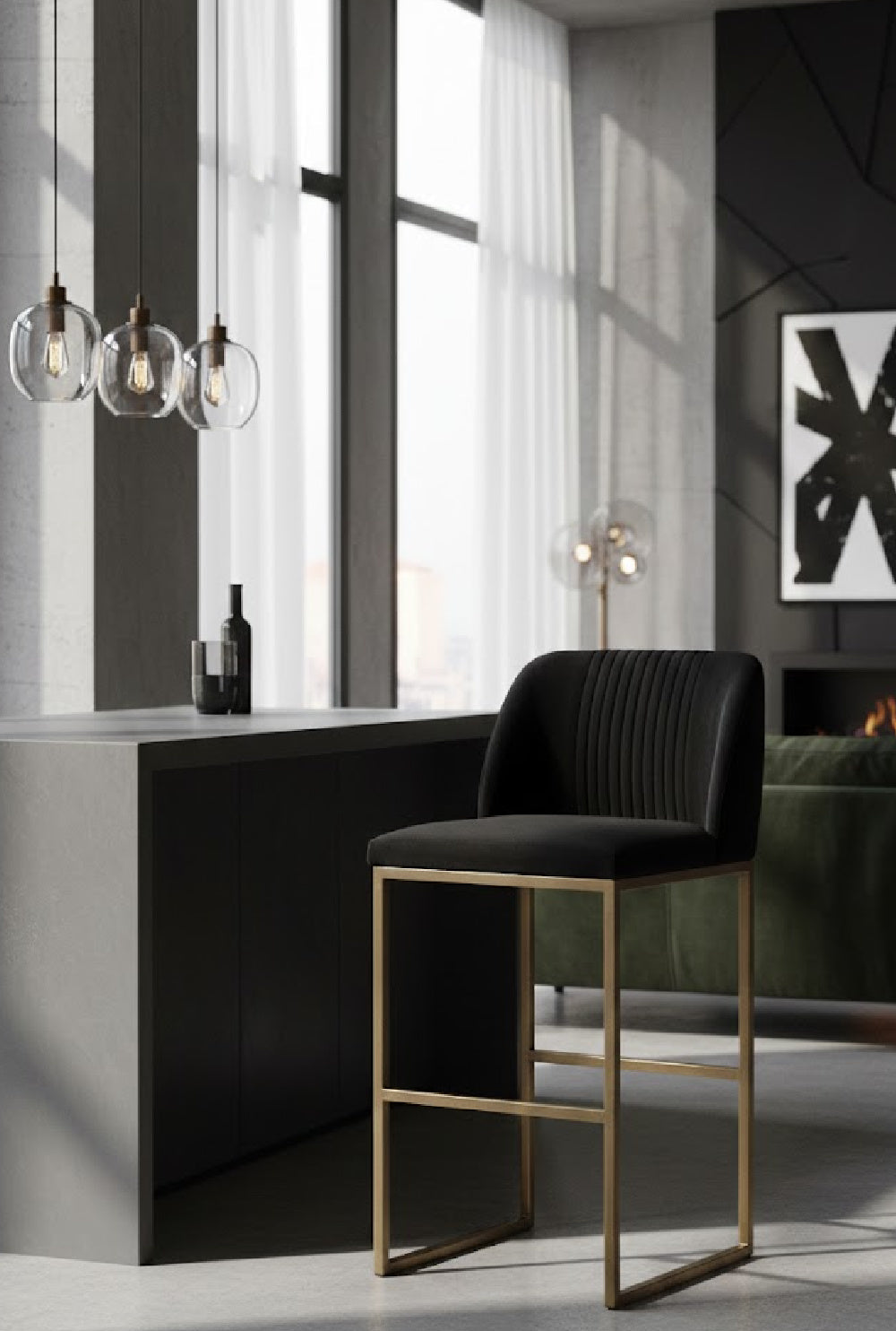 Modern European furniture - Ruched-Back Fabric Counter Stool - www.oroa.com