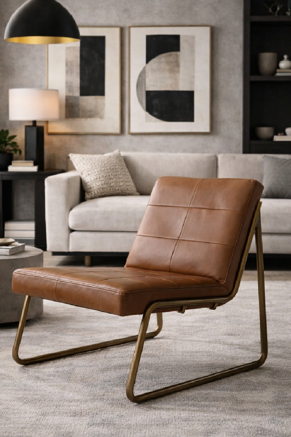 Brown Leather Lounge Chair by Splendido Anton Accent Chair, alternate view 2