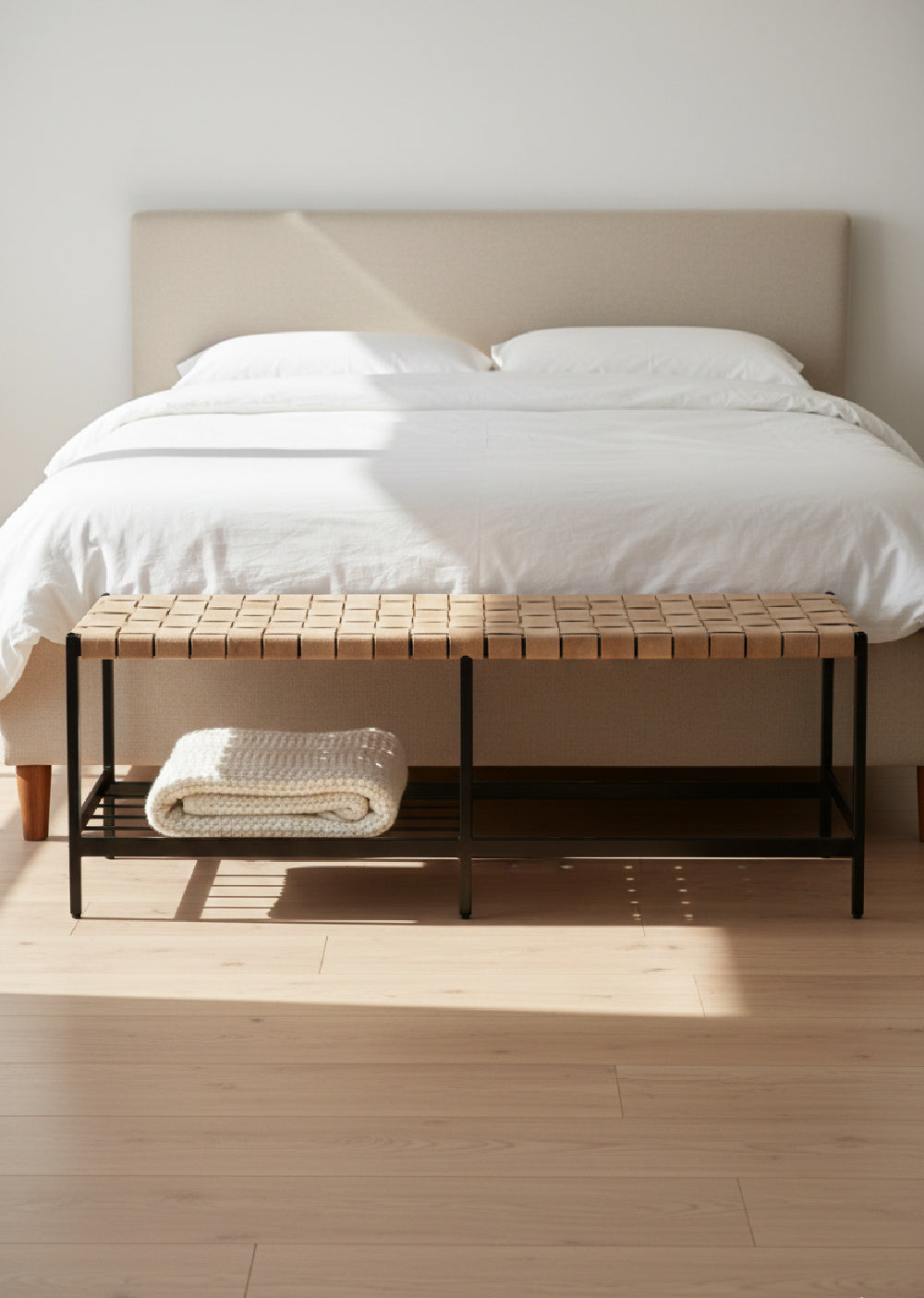 Hand-Woven Leather Bench by Splendido Omari, alternate view 2