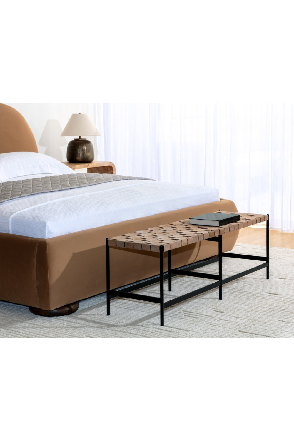 Hand-Woven Leather Bench | Splendido Omari | Oroa.com