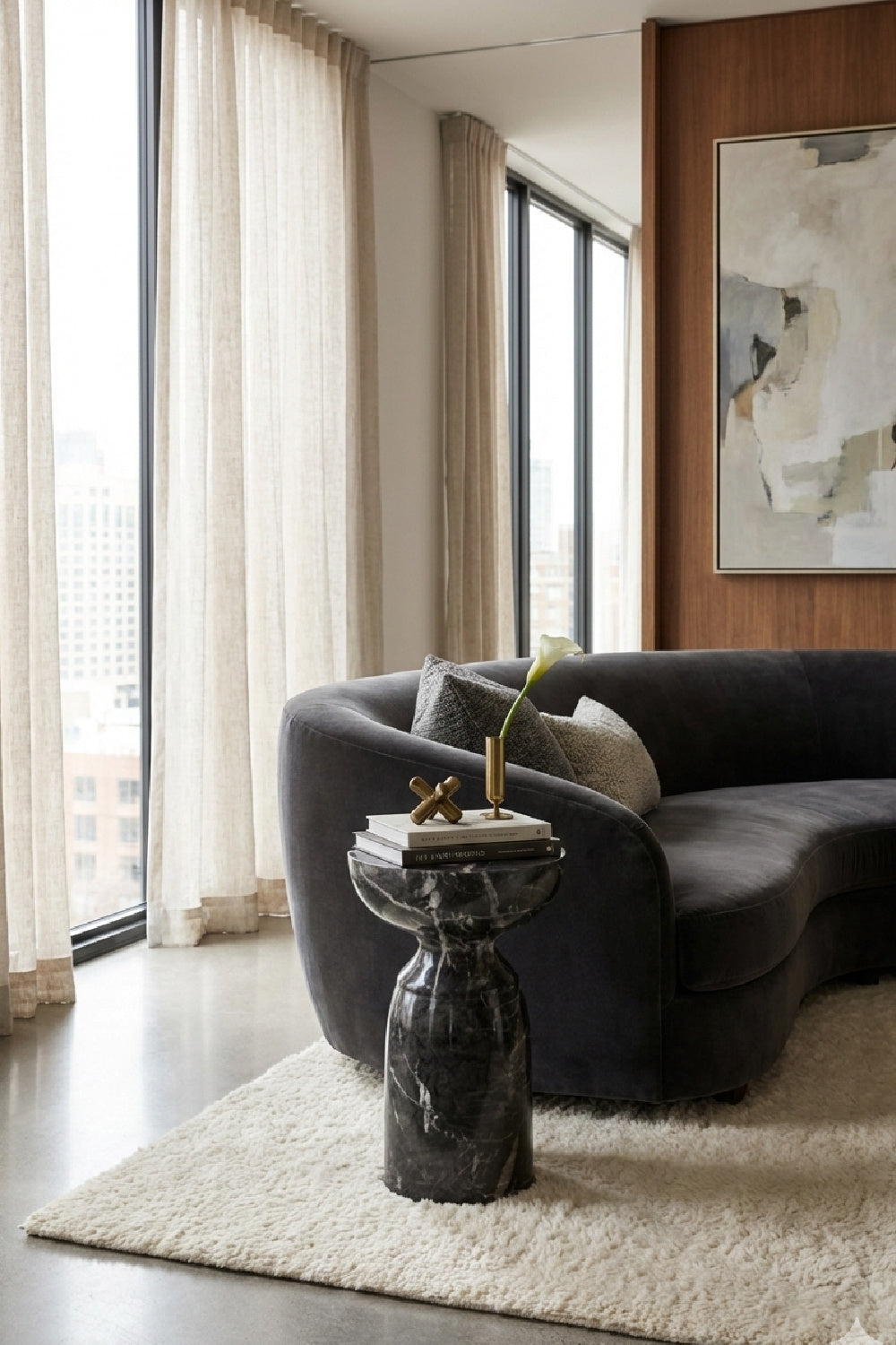 Round Marble-Look Indoor/Outdoor End Table by Splendido Goya Side Table, alternate view 13