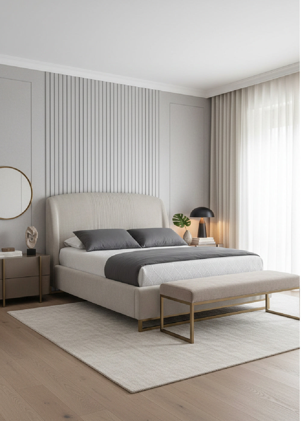 Modern European furniture - Gray Ruched Headboard Bed - www.oroa.com | Oroa.com