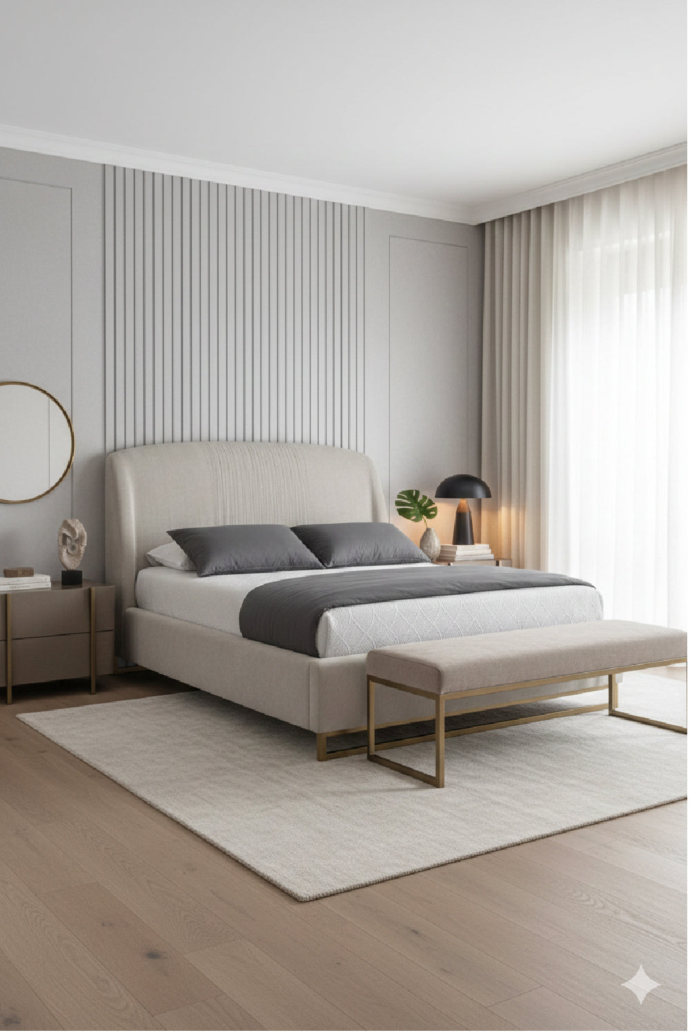 Gray Ruched Headboard Bed | Splendido Nevin | Oroa.com