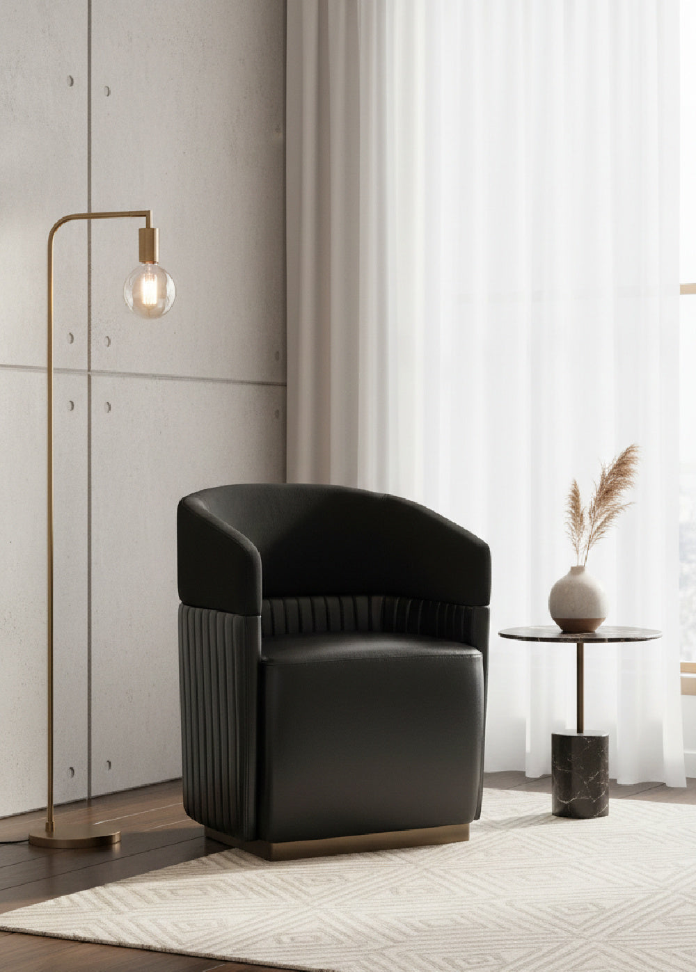 Black Leather Wheeled Lounge Chair by Splendido Genval Accent Chair, alternate view 2