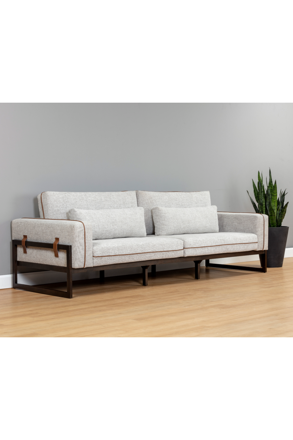 Brown Leather Piped Sofa | Splendido Belinda