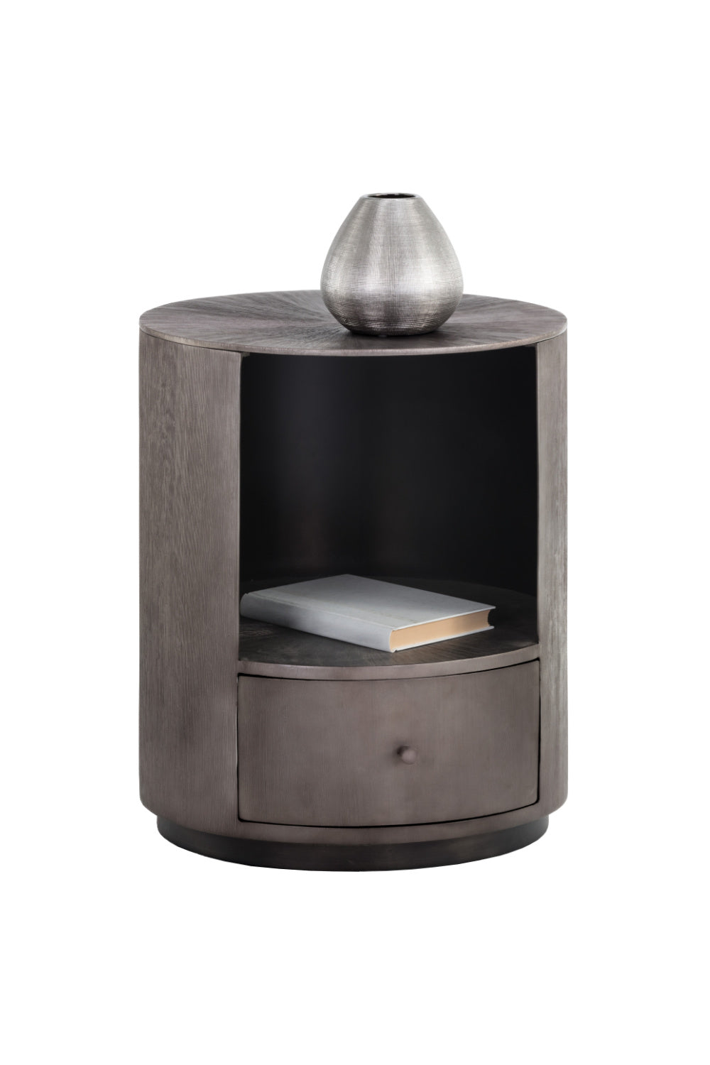 Round Gunmetal 1-Drawer Nightstand by Splendido Siena, alternate view 3