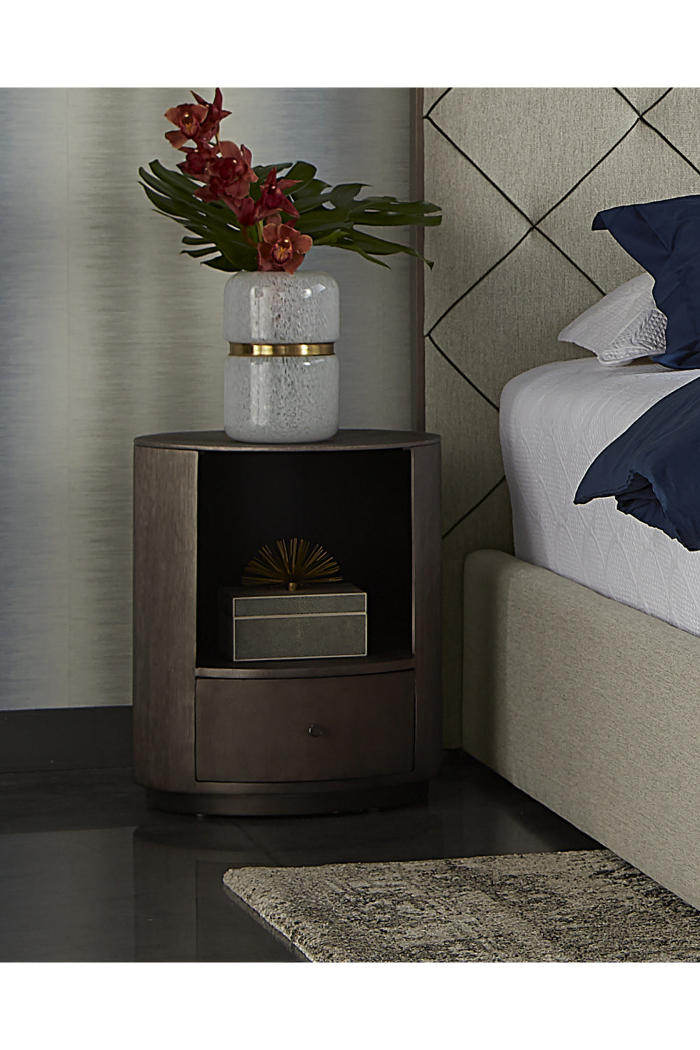 Round Gunmetal 1-Drawer Nightstand by Splendido Siena, alternate view 8