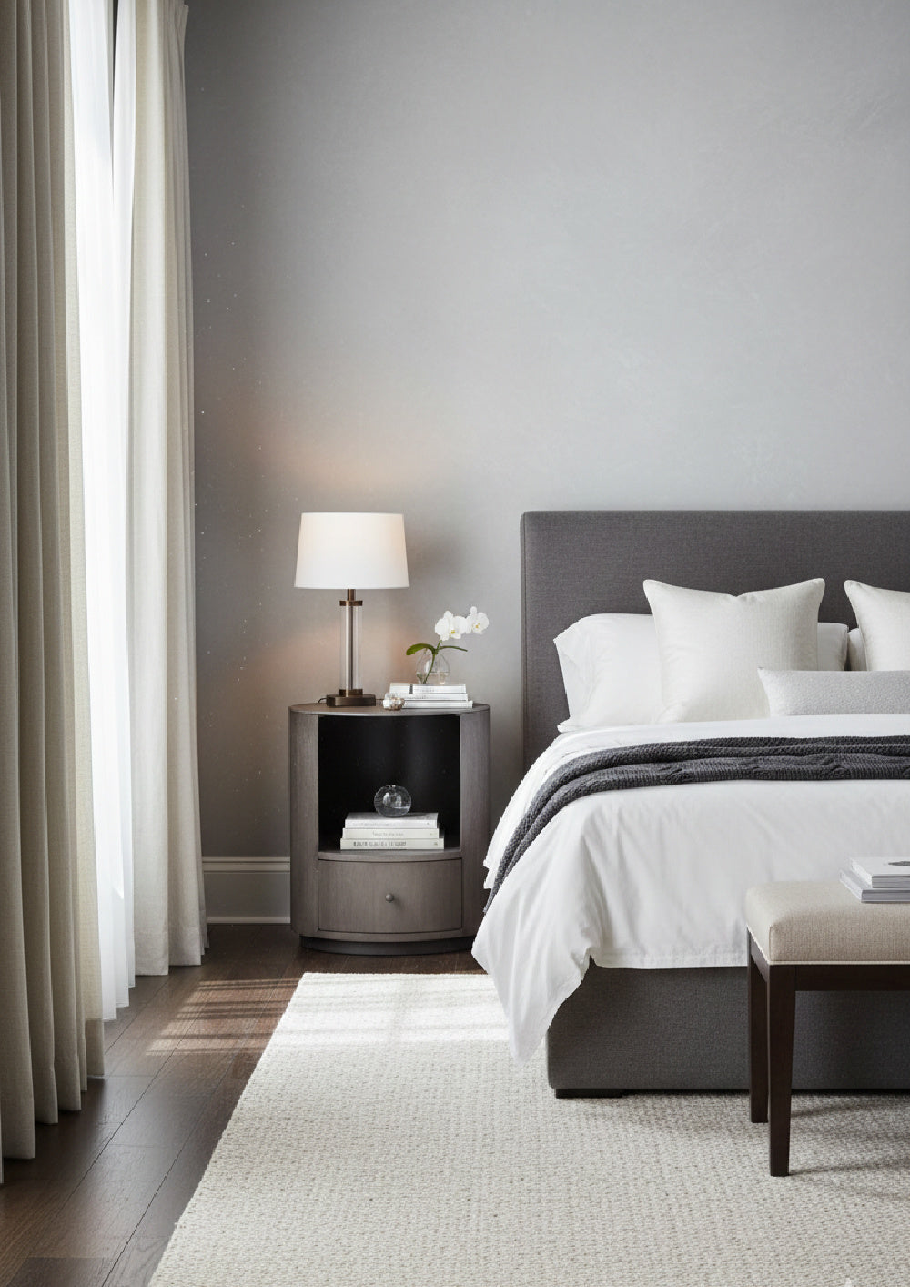 Round Gunmetal 1-Drawer Nightstand by Splendido Siena, alternate view 2