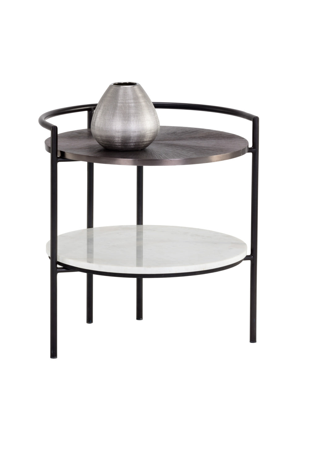 Modern European furniture - Round Gunmetal & Marble Nightstand - www.oroa.com