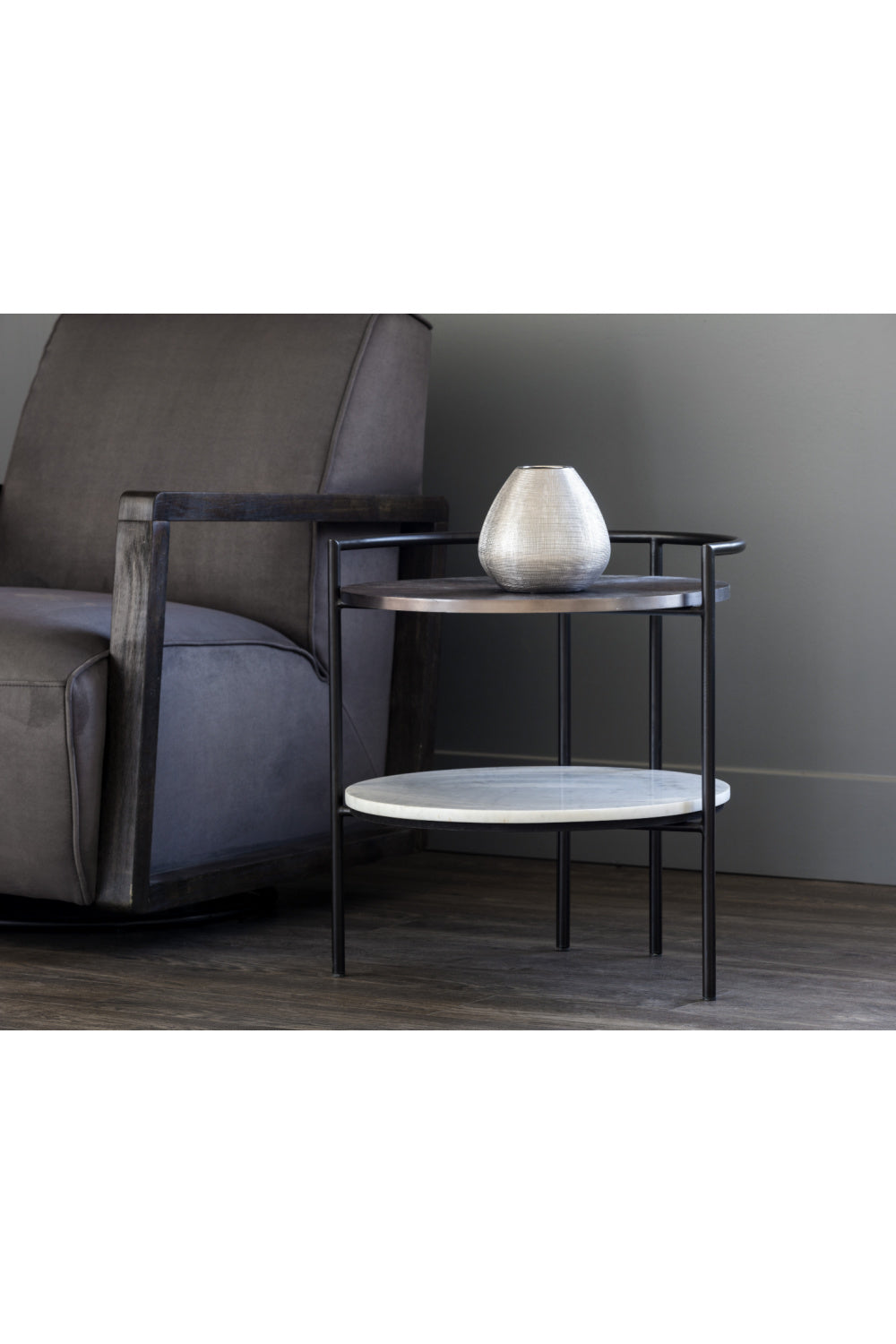 Round Gunmetal & Marble Nightstand by Splendido Brighton, alternate view 7