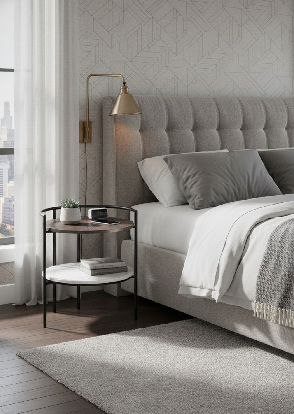 Round Gunmetal & Marble Nightstand by Splendido Brighton, alternate view 2