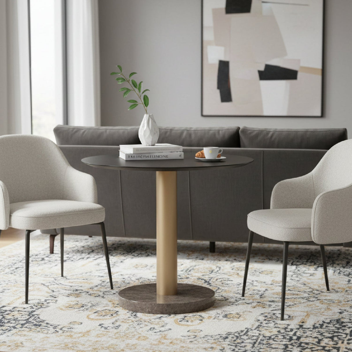 Round Gray Marble Bistro Table by Splendido Monaco Dining Table, alternate view 2