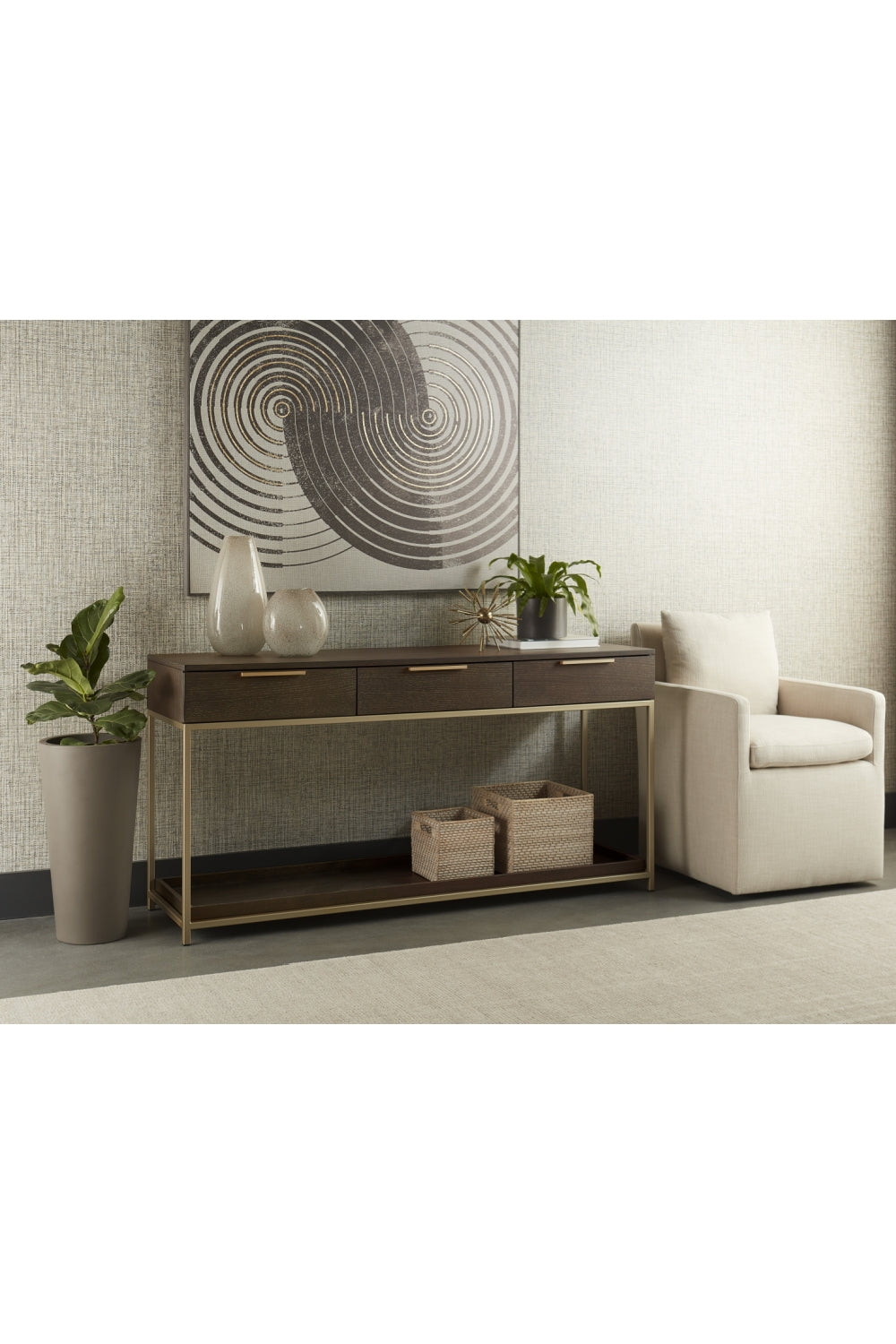 Gray Oak 3-Drawer Console Table by Splendido Rebel, alternate view 8