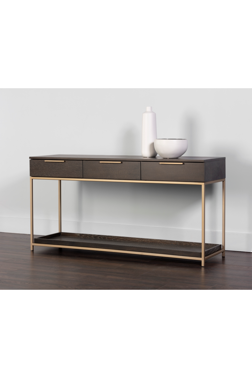 Gray Oak 3-Drawer Console Table by Splendido Rebel, alternate view 7