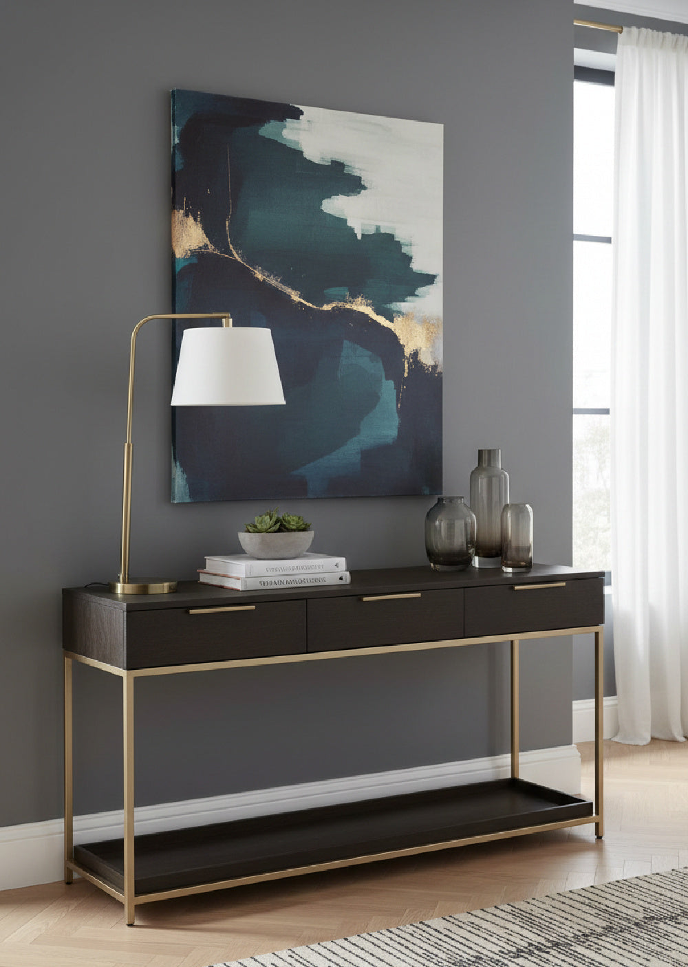 Gray Oak 3-Drawer Console Table by Splendido Rebel, alternate view 2