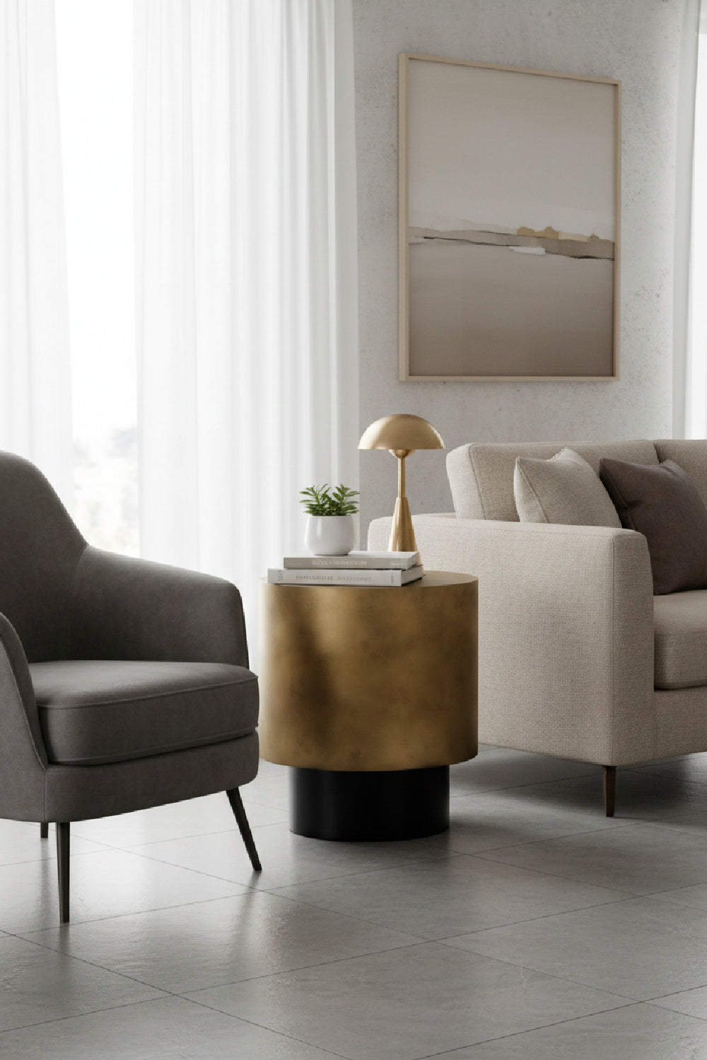 Antique Brass Round End Table by Splendido Bernaby Side Table, alternate view 2