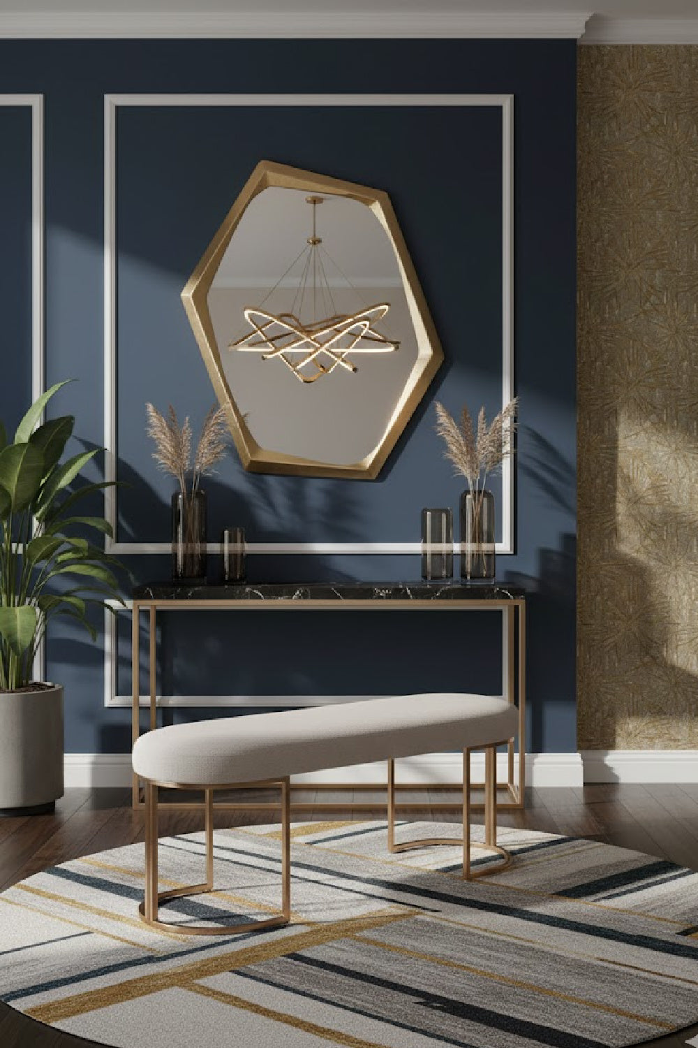 Oval Cream Fabric Bench by Splendido Rayla, alternate view 2
