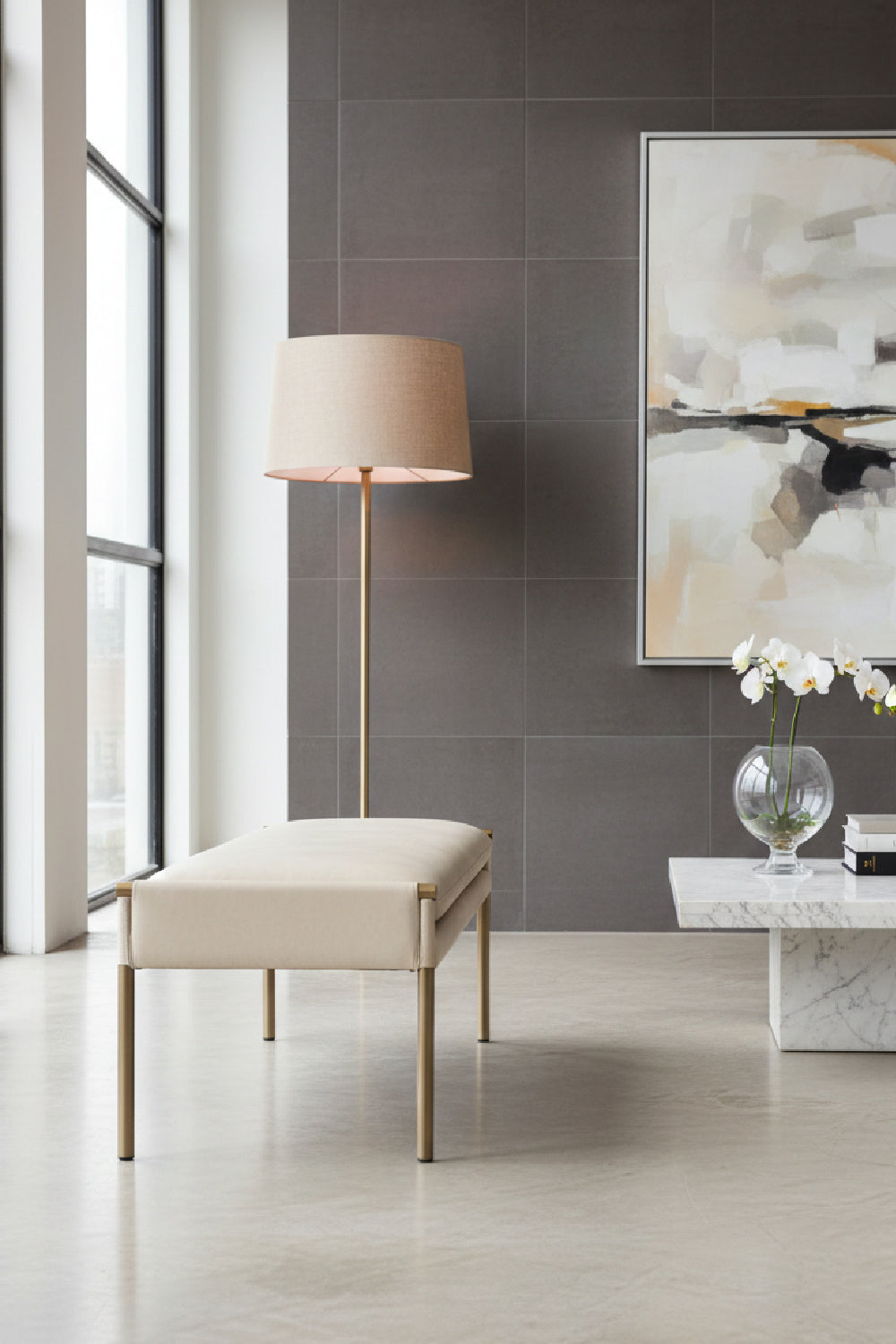 Brass Frame Modern Bench by Splendido Bellevue, alternate view 2