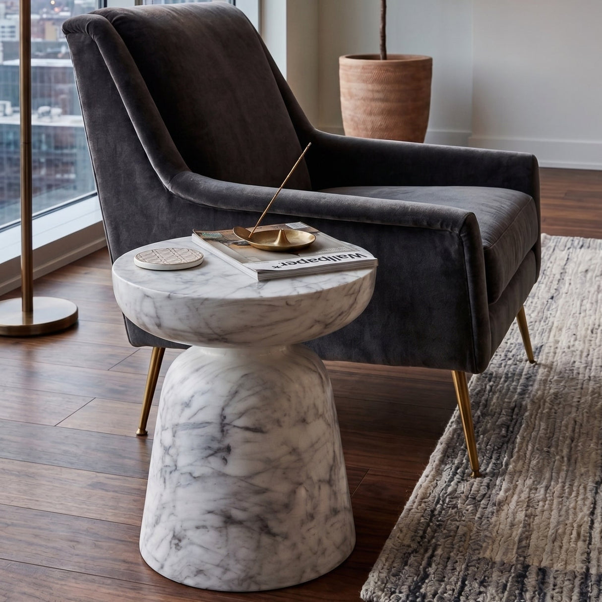 Marble-Look Indoor/Outdoor End Table by Splendido Lucida Side Table, alternate view 2