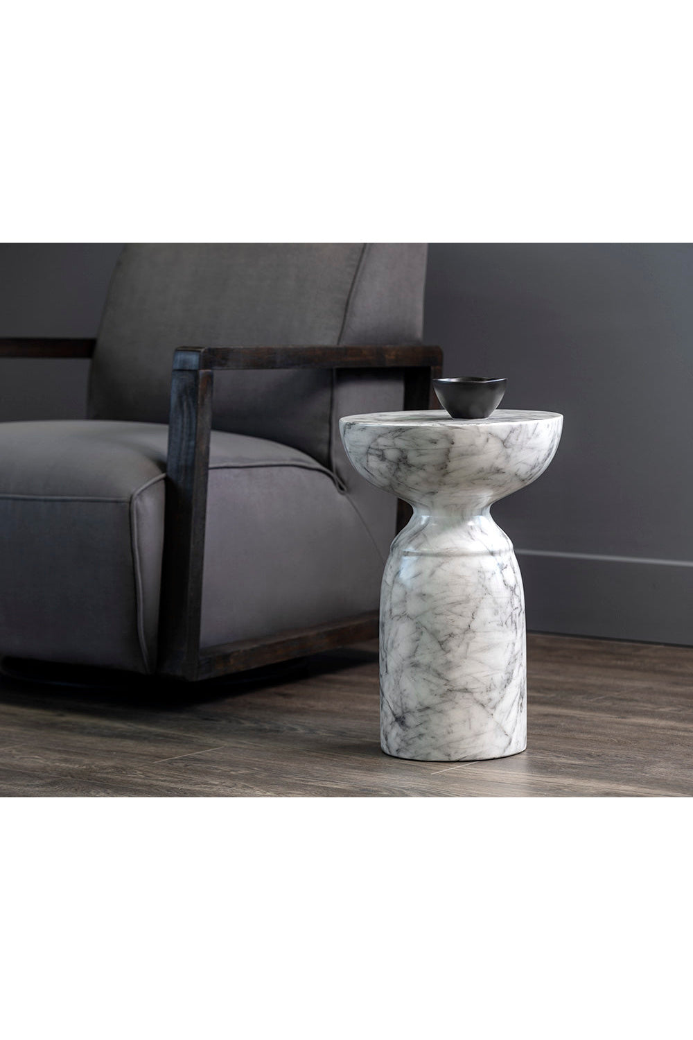 Round Marble-Look Indoor/Outdoor End Table by Splendido Goya Side Table, alternate view 10