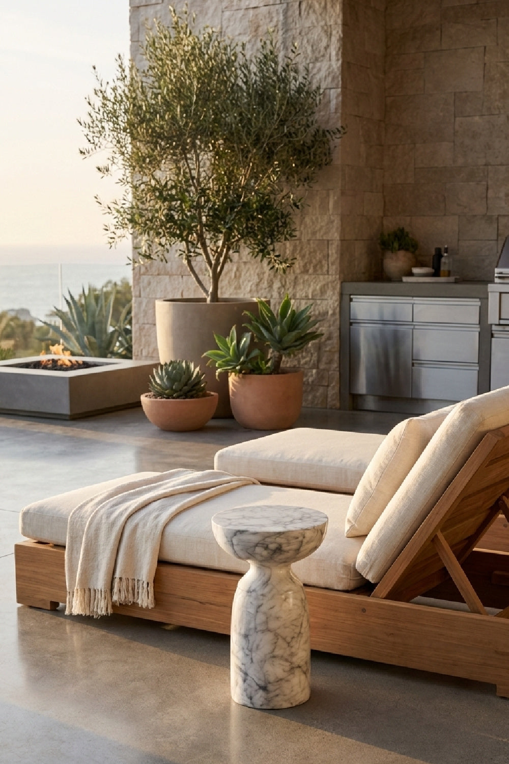 Round Marble-Look Indoor/Outdoor End Table by Splendido Goya Side Table, alternate view 2