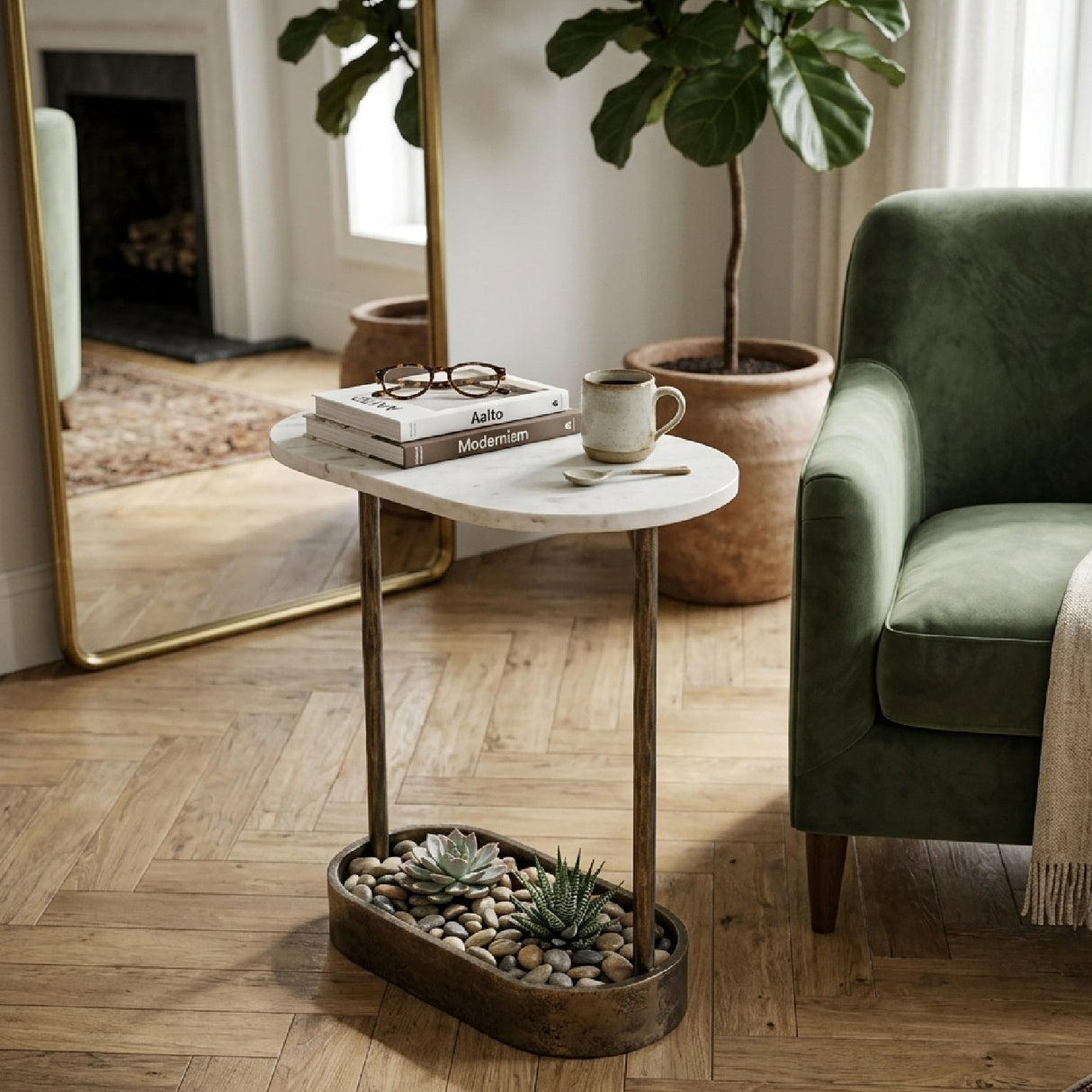 Oval White Marble End Table by Splendido Eden Side Table, alternate view 2
