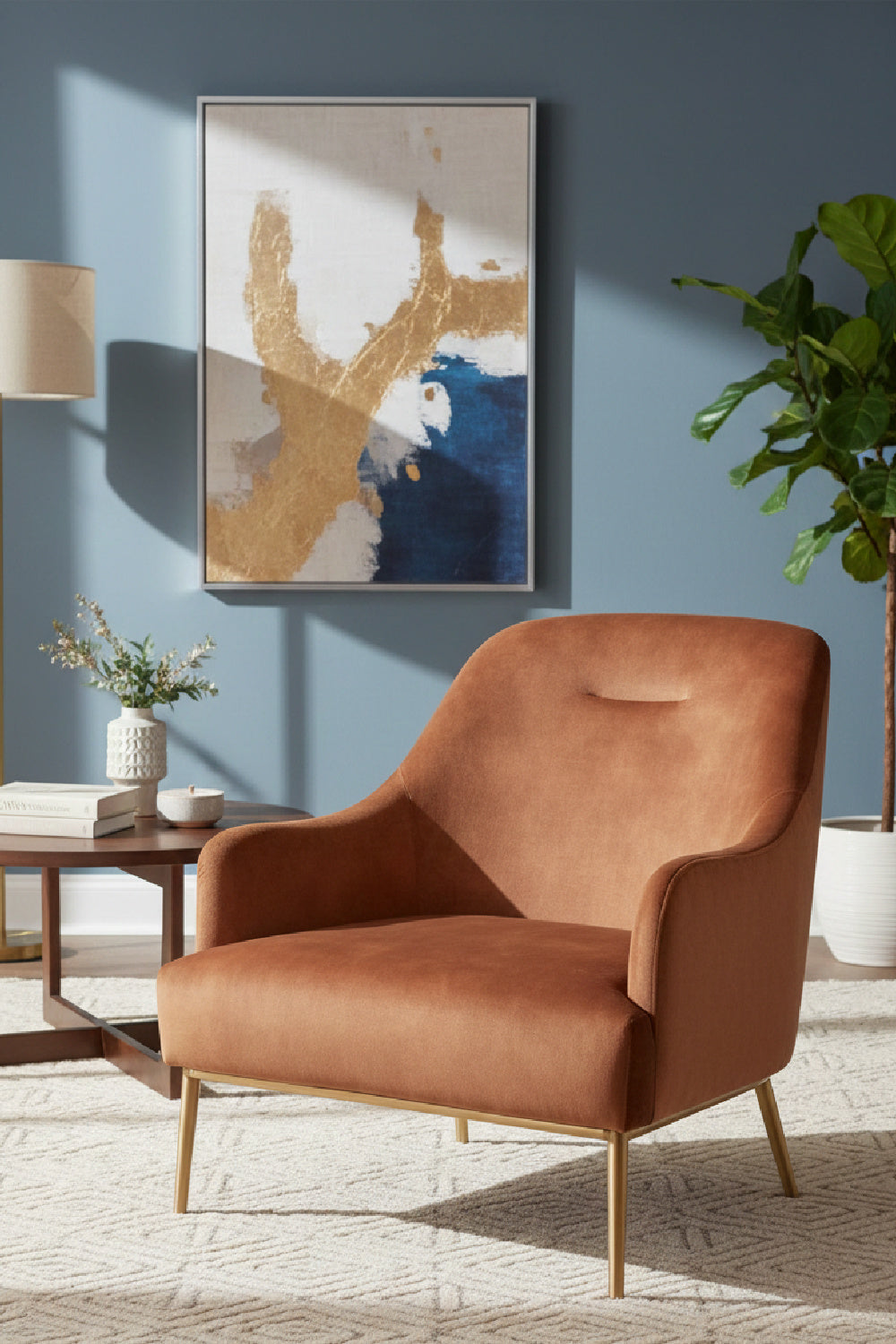 Orange Velvet Look Lounge Chair by Splendido Cameron Accent Chair, alternate view 2